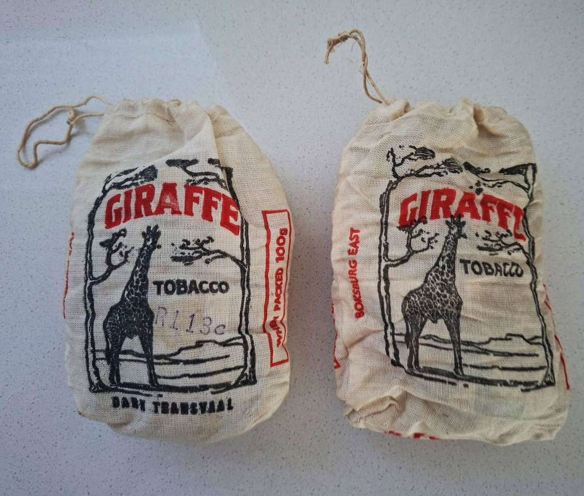 2 Vintage Giraffe Tobacco Bags - Empty