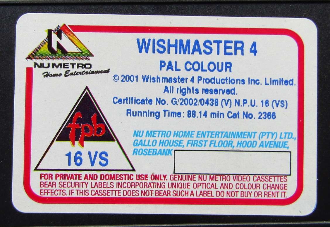 Wishmaster 4 - Horror Movie VHS Tape (2002)
