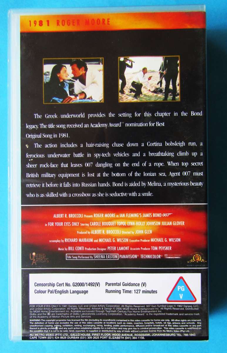 For Your Eyes Only - James Bond 007 - Movie VHS Tape (2000)
