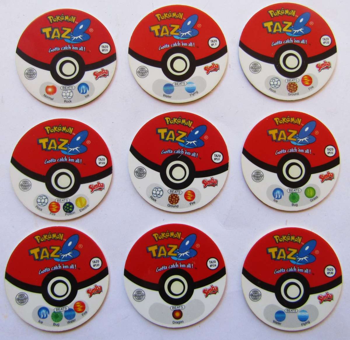 Lot of 9 Pokemon Tazo 1 Slammers by Simba