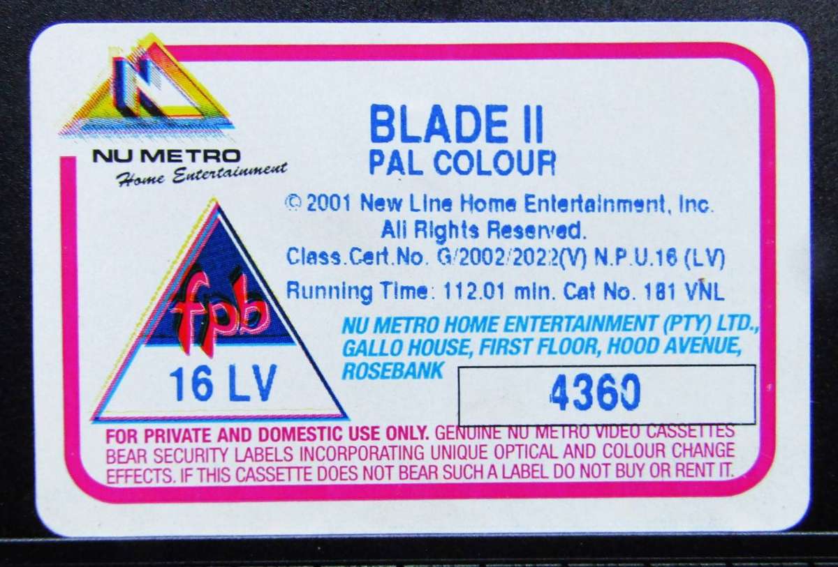 Blade II - Horror Movie VHS Tape (2002)