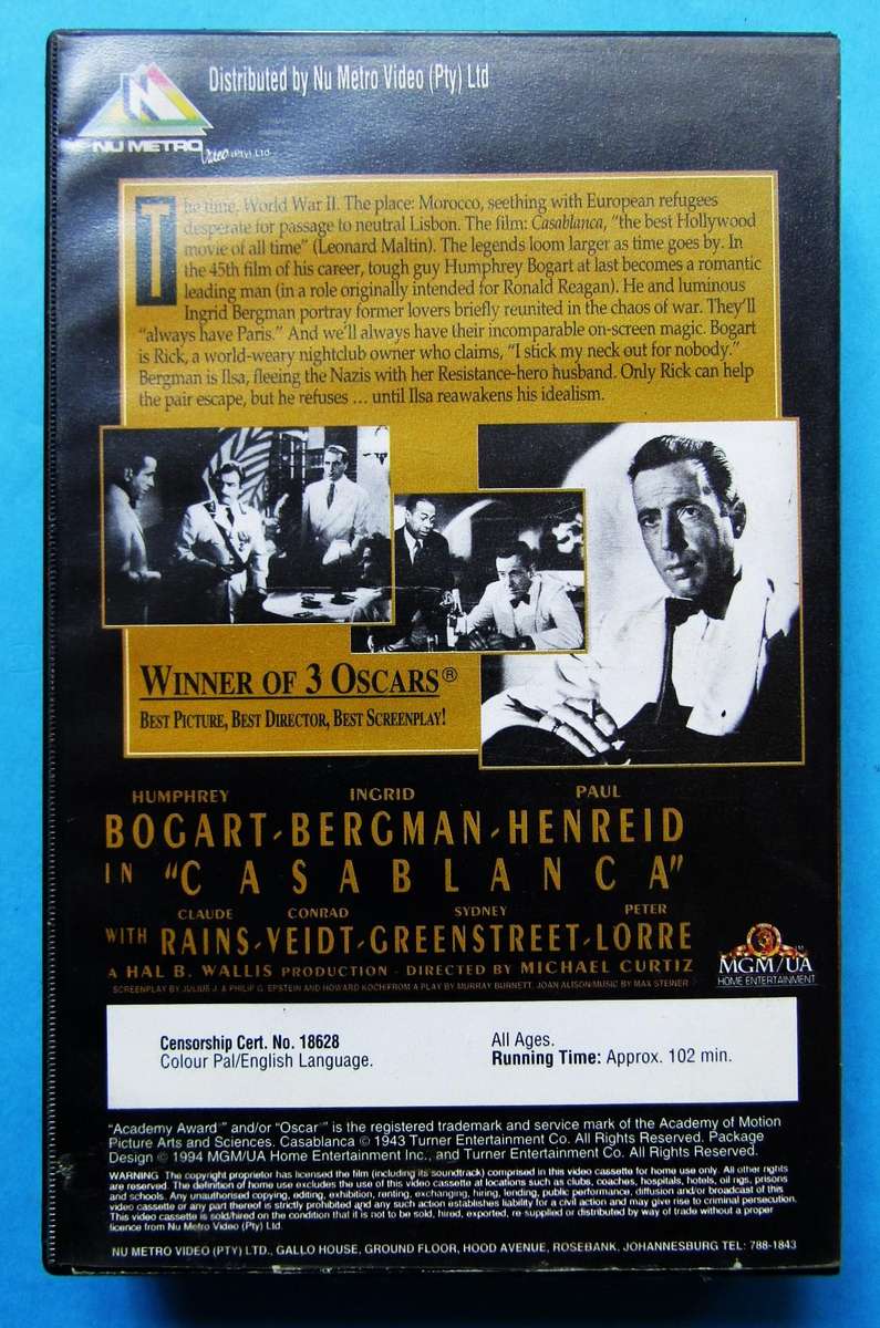 Casablanca - Humphrey Bogart - Classic Movie VHS Tape (1994)