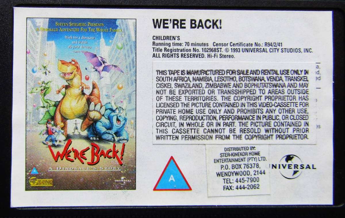 We're Back! - A Dinosaur's Story - Movie VHS Tape (1993)