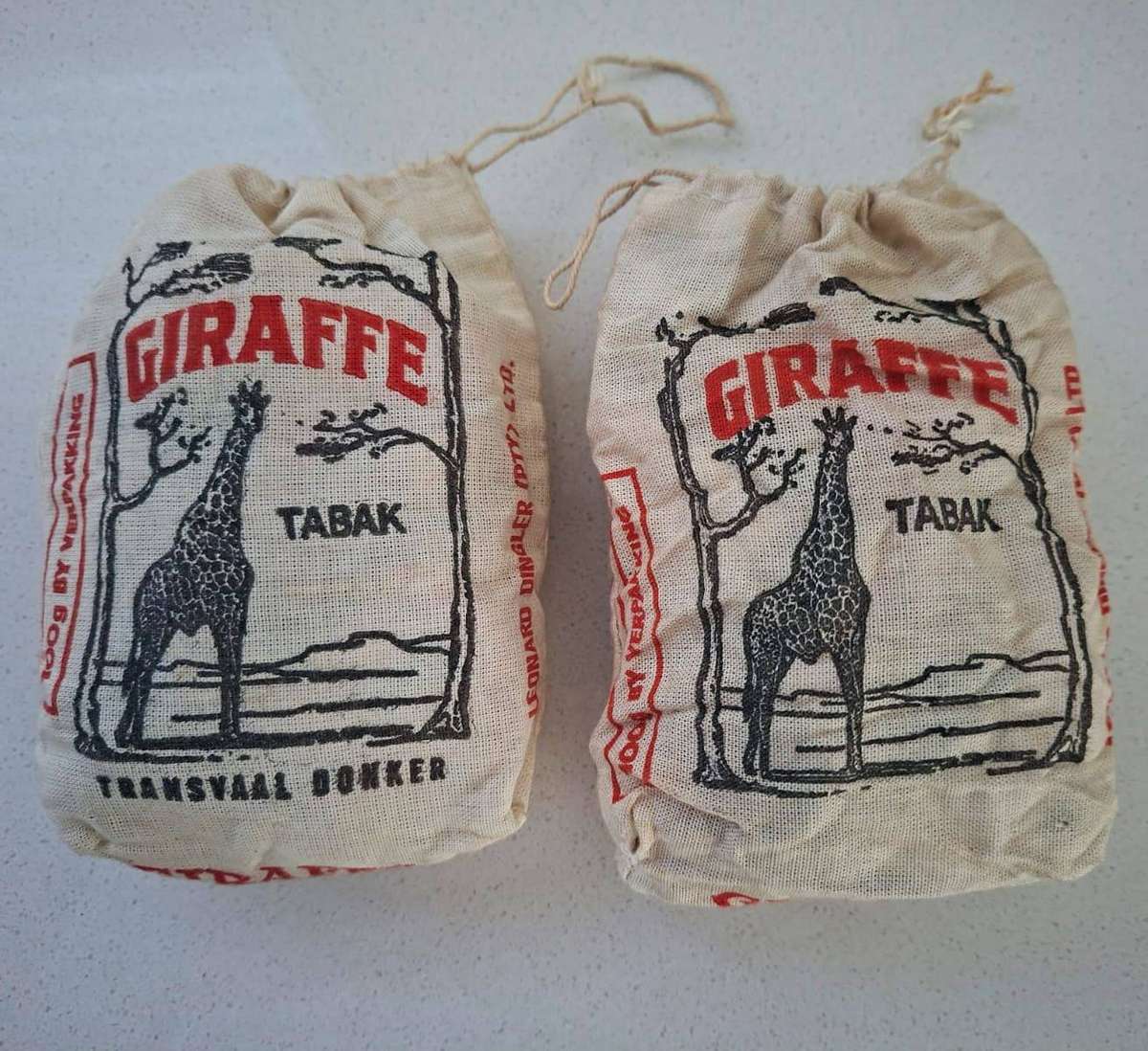 2 Vintage Giraffe Tobacco Bags - Empty