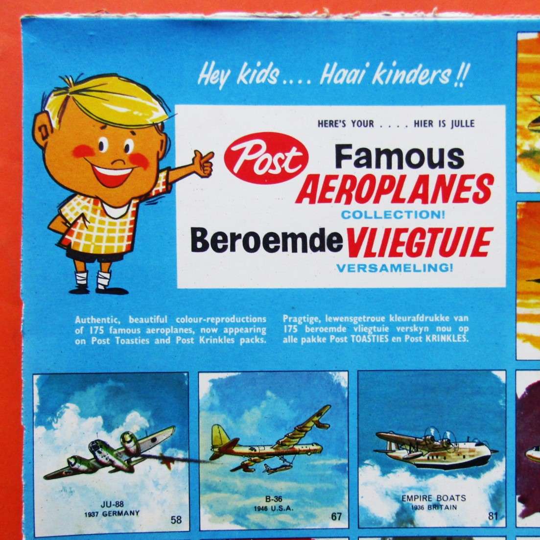 Old Post Toasties Famous Aeroplanes Cereal Box Cutout