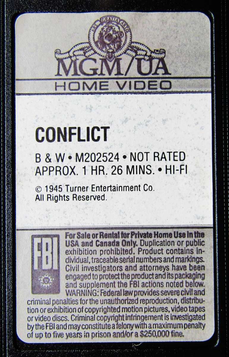 Conflict - Humphrey Bogart - Movie VHS Tape (1992)
