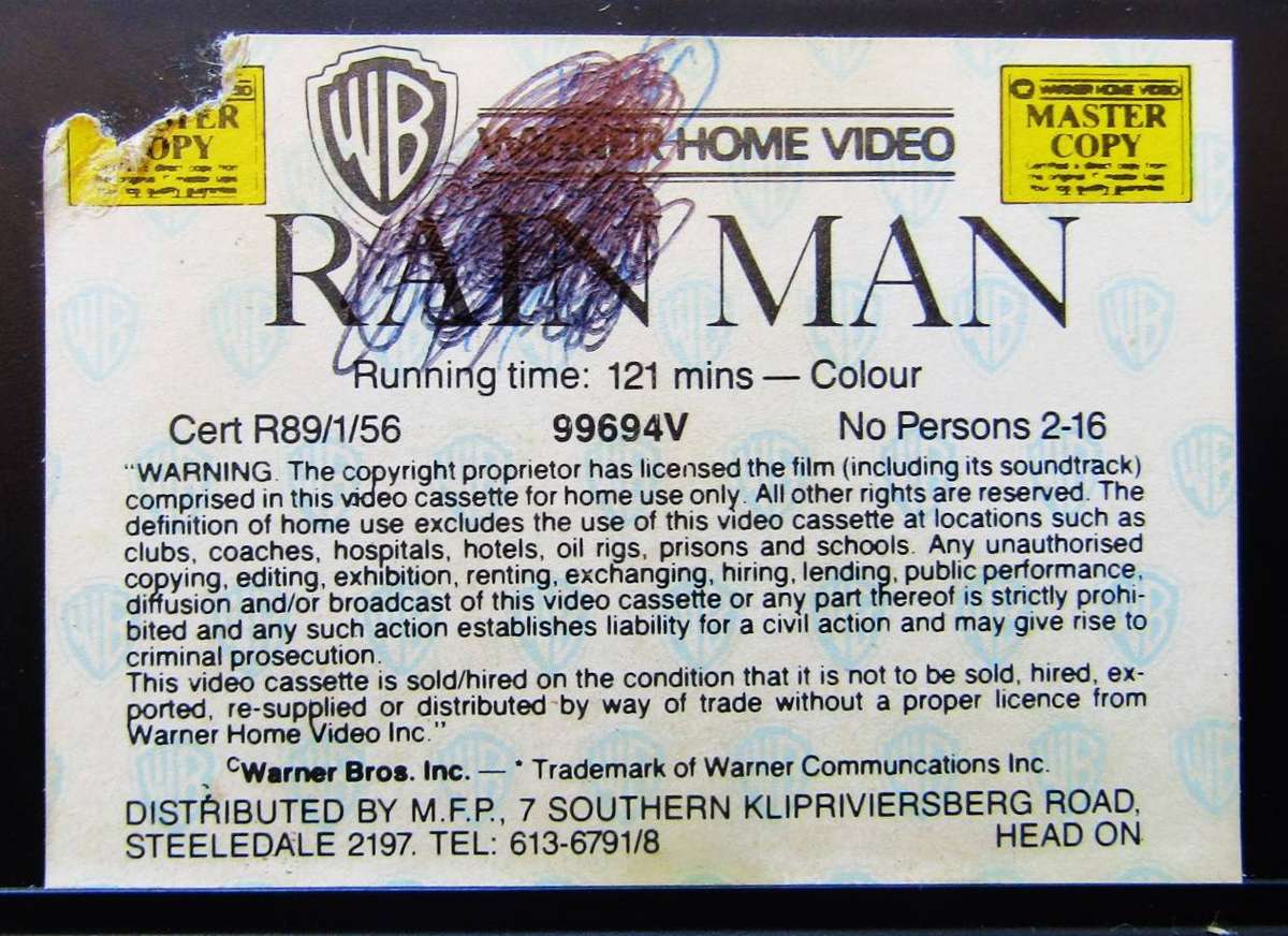 Rain Man - Dustin Hoffman - Movie VHS Tape (1989)