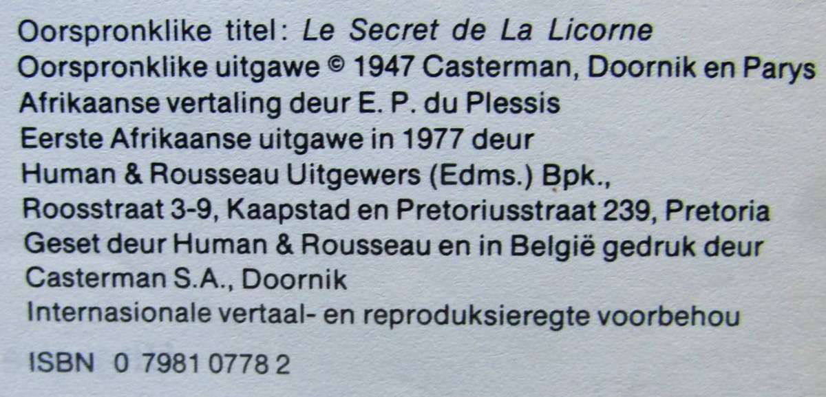 Tintin Kuifie - Afrikaans Hardcover Book (1977)
