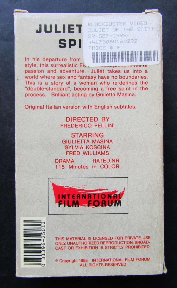 Juliet of the Spirits - Movie VHS Tape (1988)