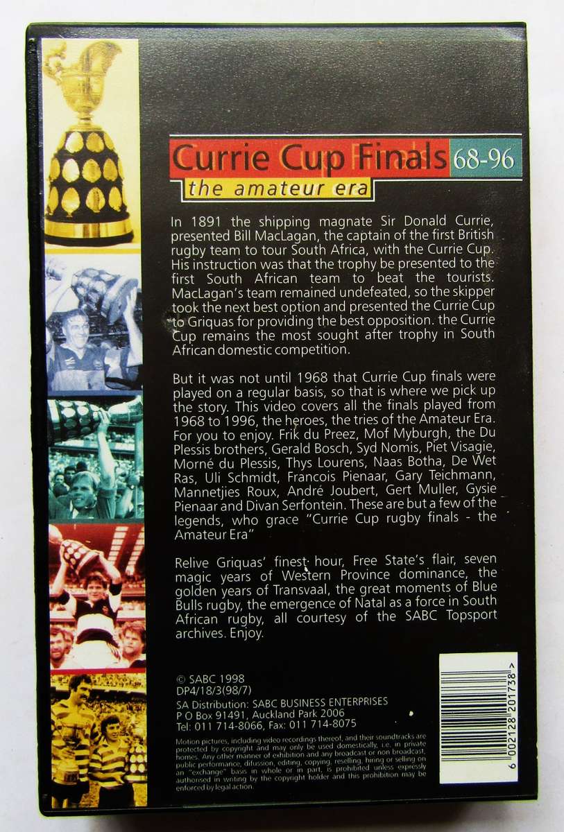 1968 - 1996 Currie Cup Finals - Rugby VHS Video Tape