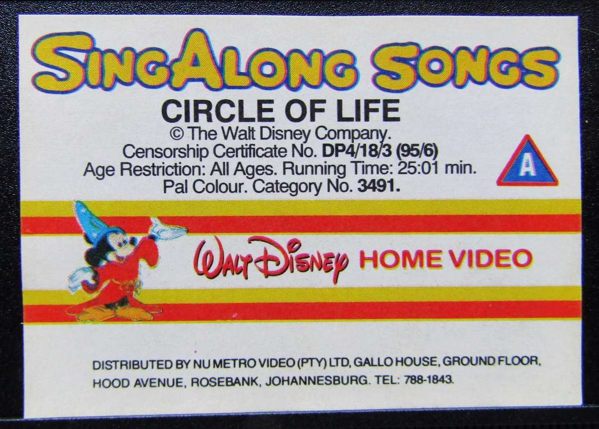 SingAlong Songs - Circle of Life - Walt Disney VHS Tape (1995)