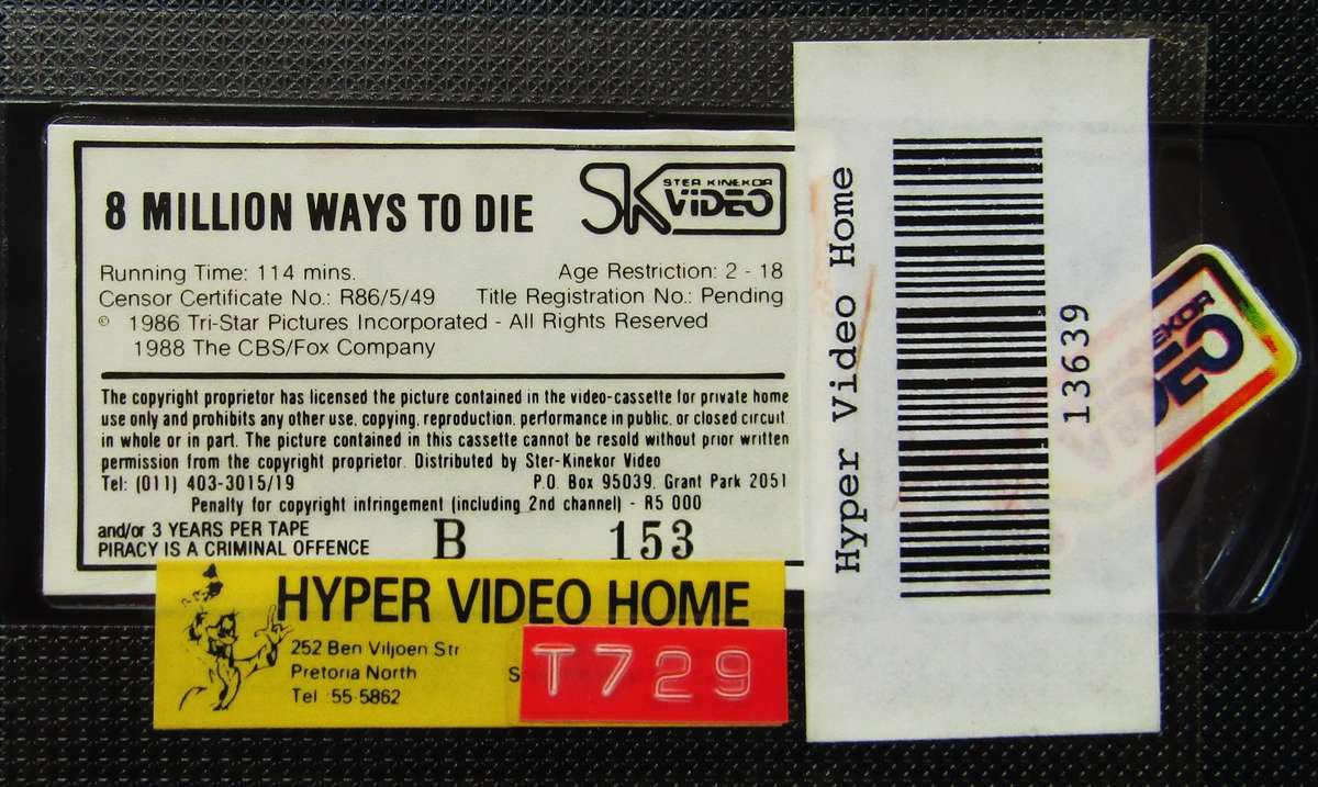 8 Million Ways to Die - Jeff Bridges - Movie VHS Tape (1988)