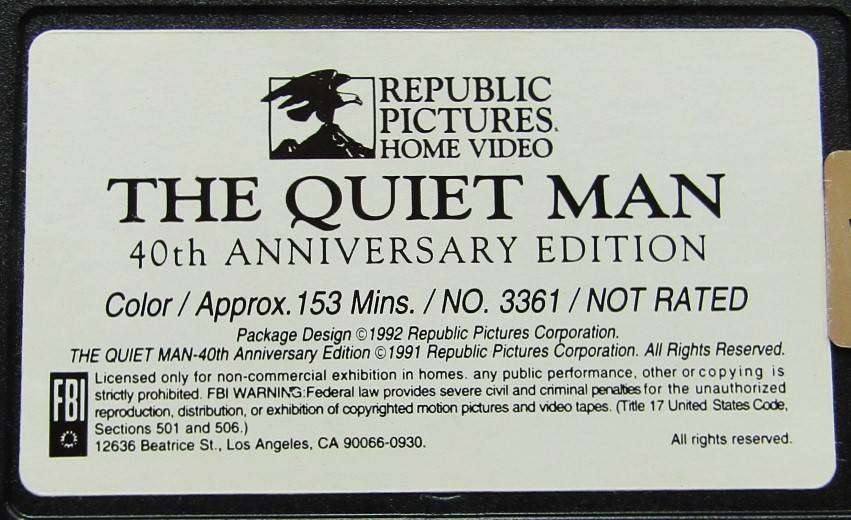 The Quiet Man - John Wayne - Movie VHS Tape (1992)