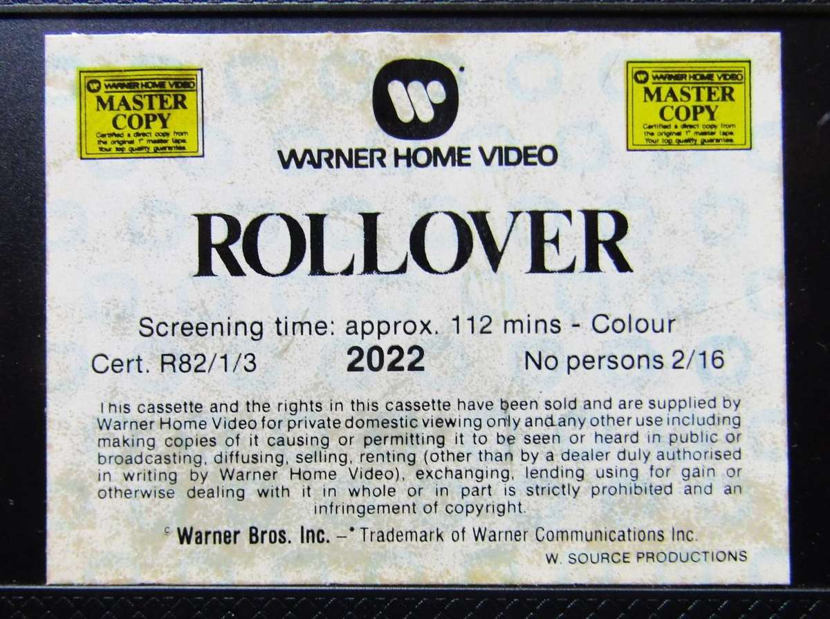 Rollover - Jane Fonda - Movie VHS Tape (1984)