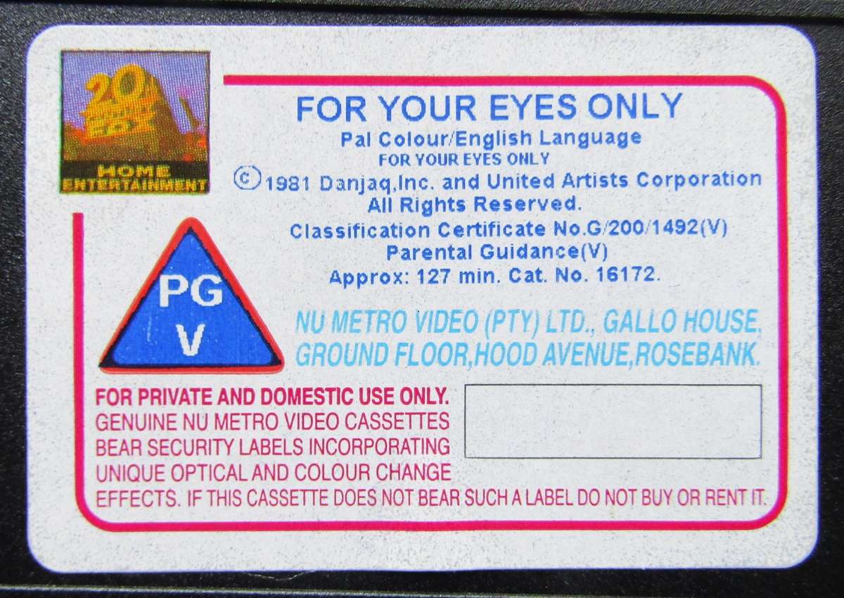For Your Eyes Only - James Bond 007 - Movie VHS Tape (2000)