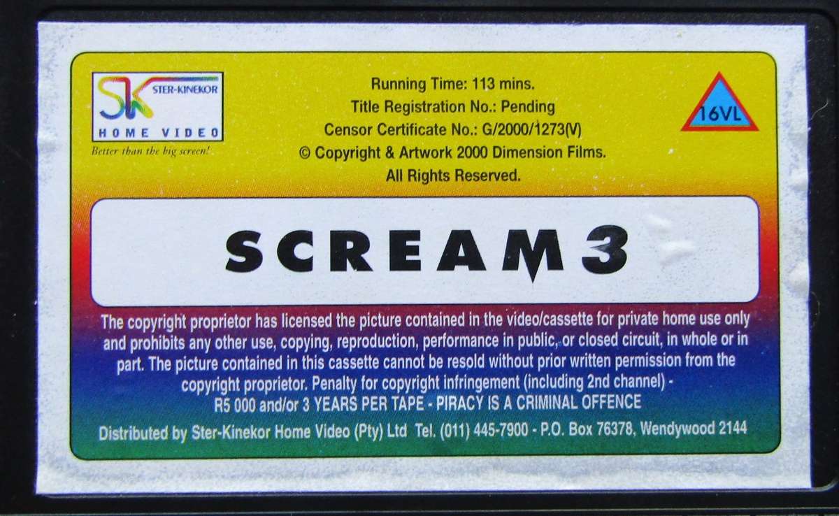 Scream 3 - Horror Movie VHS Tape (2000)