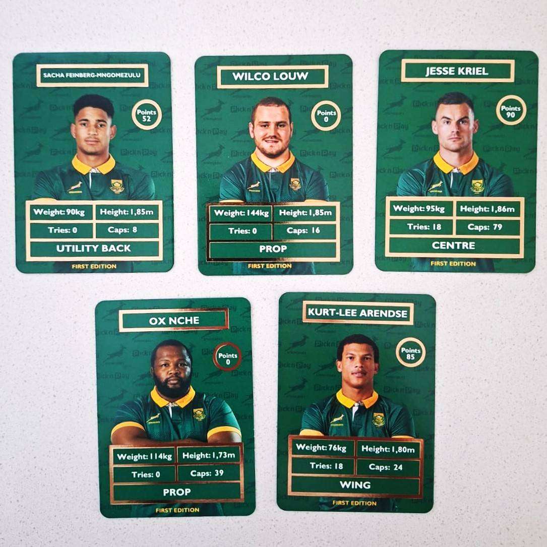 5 of the New Pick 'n Pay Springbok Rugby Trading Cards