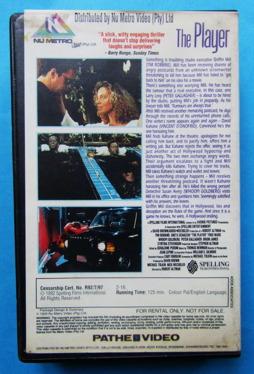 The Player - Tim Robbins - Dark Comedy Movie VHS Tape (1993)