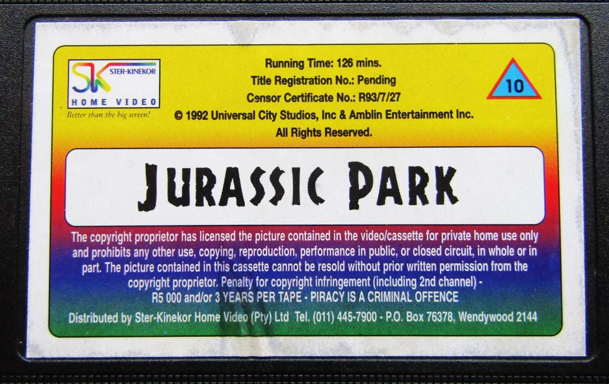 Jurassic Park - Steven Spielberg - Movie VHS Tape (1993)