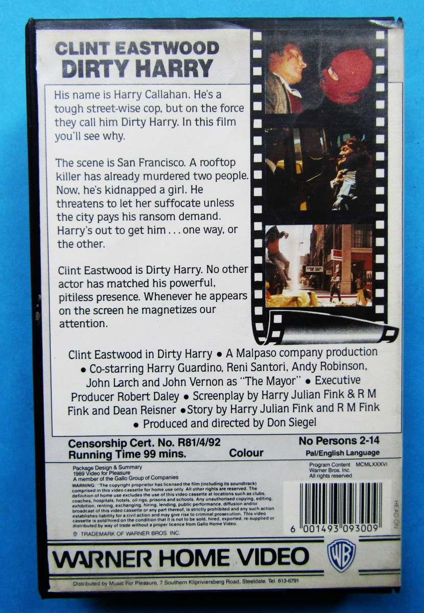 Dirty Harry - Clint Eastwood - Movie VHS Tape (1989)