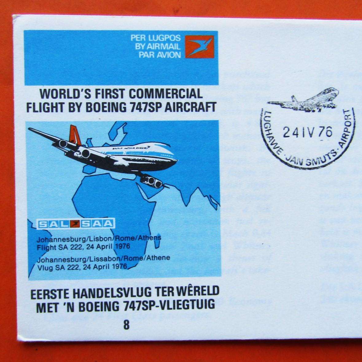 1976 SAA Airways Flying Springbok FDC Cover