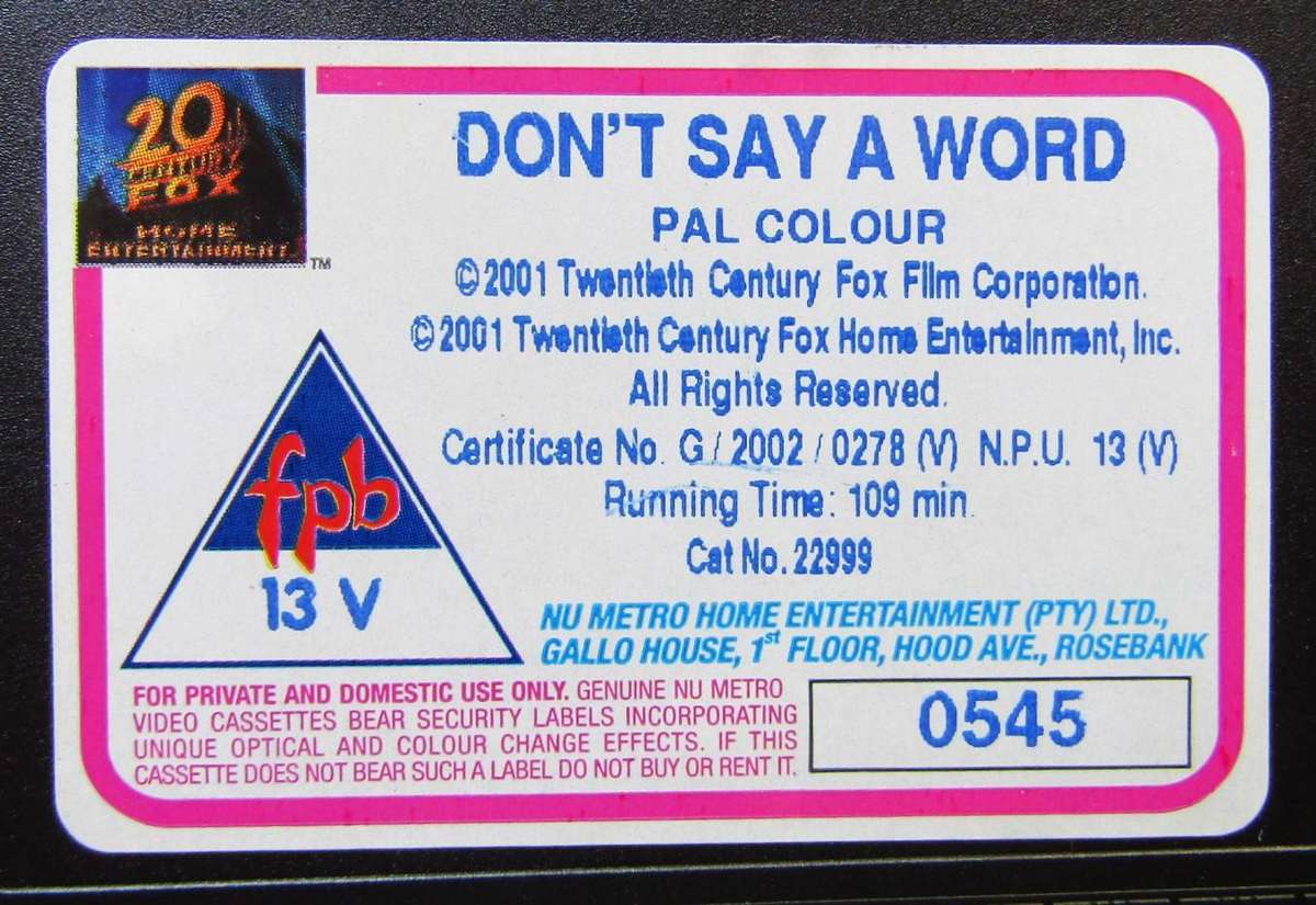Don't Say a Word - Michael Douglas - Movie VHS Tape (2001)
