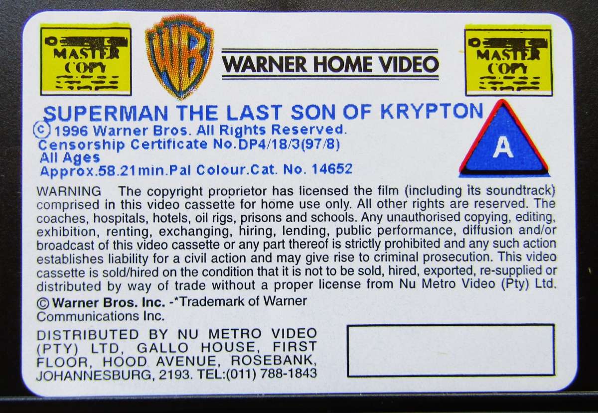 Superman - The Last Son of Krypton - VHS Video Tape (1996)