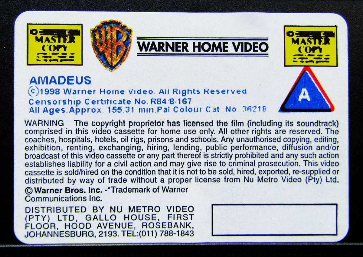 Amadeus - Mozart Movie VHS Tape (1998)