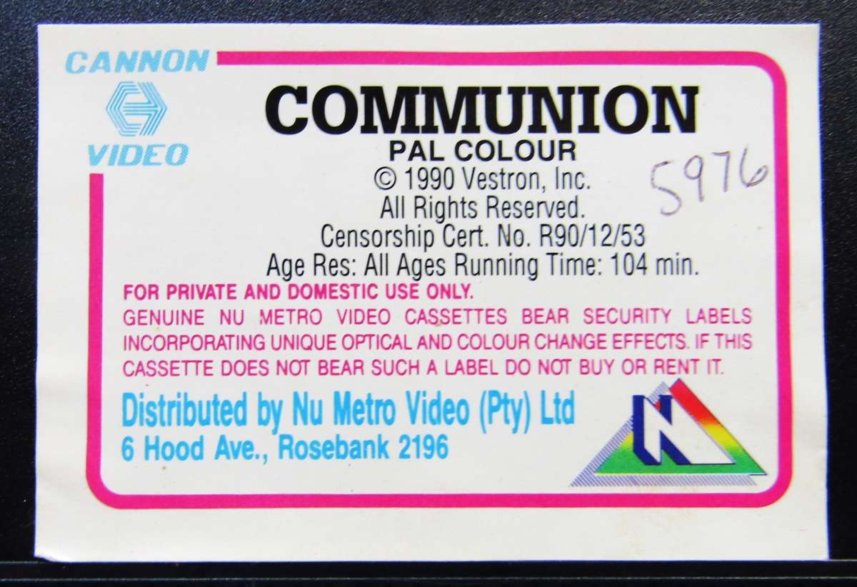 Communion - Christopher Walken - Horror Movie VHS Tape (1991)