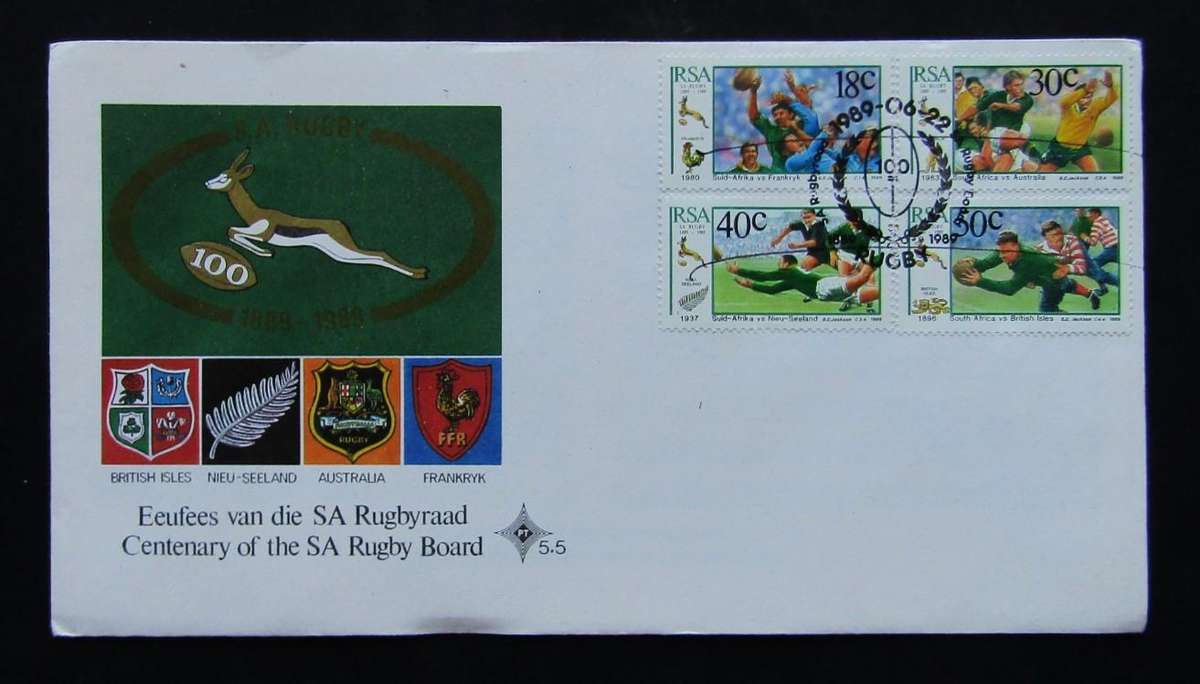 1989 SA Springbok Rugby 100 Year FDC Cover