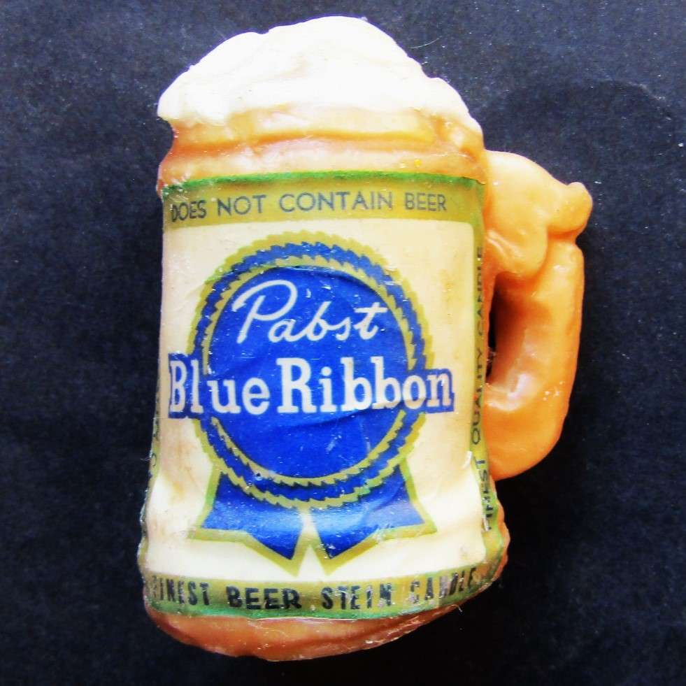 Old Blue Ribbon Beer Stein Shaped Candle