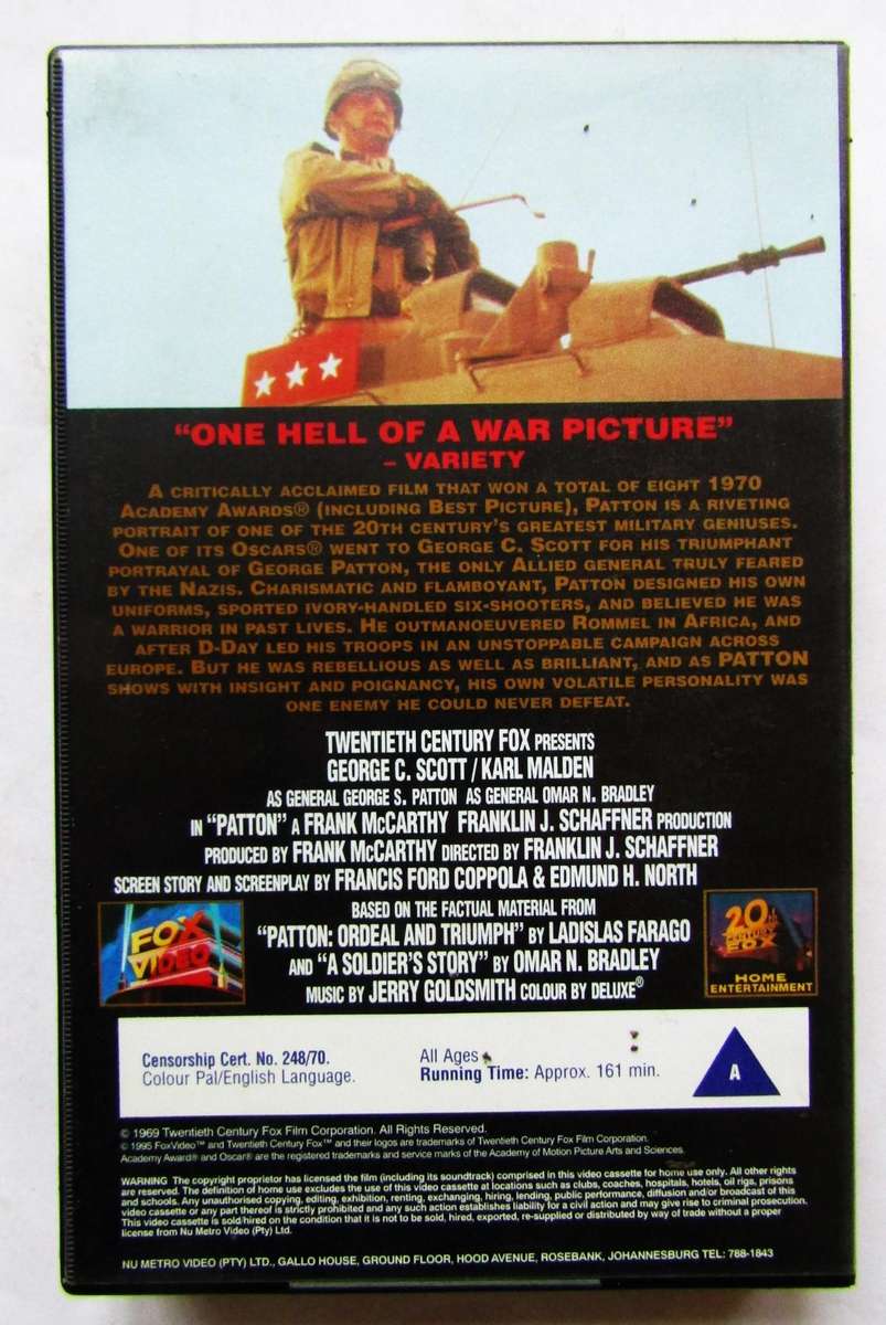 Patton - War Movie VHS Tape (1995)