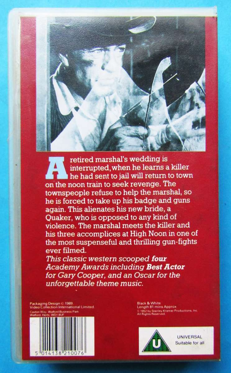High Noon - Gary Cooper - Western Movie VHS Tape (1989)