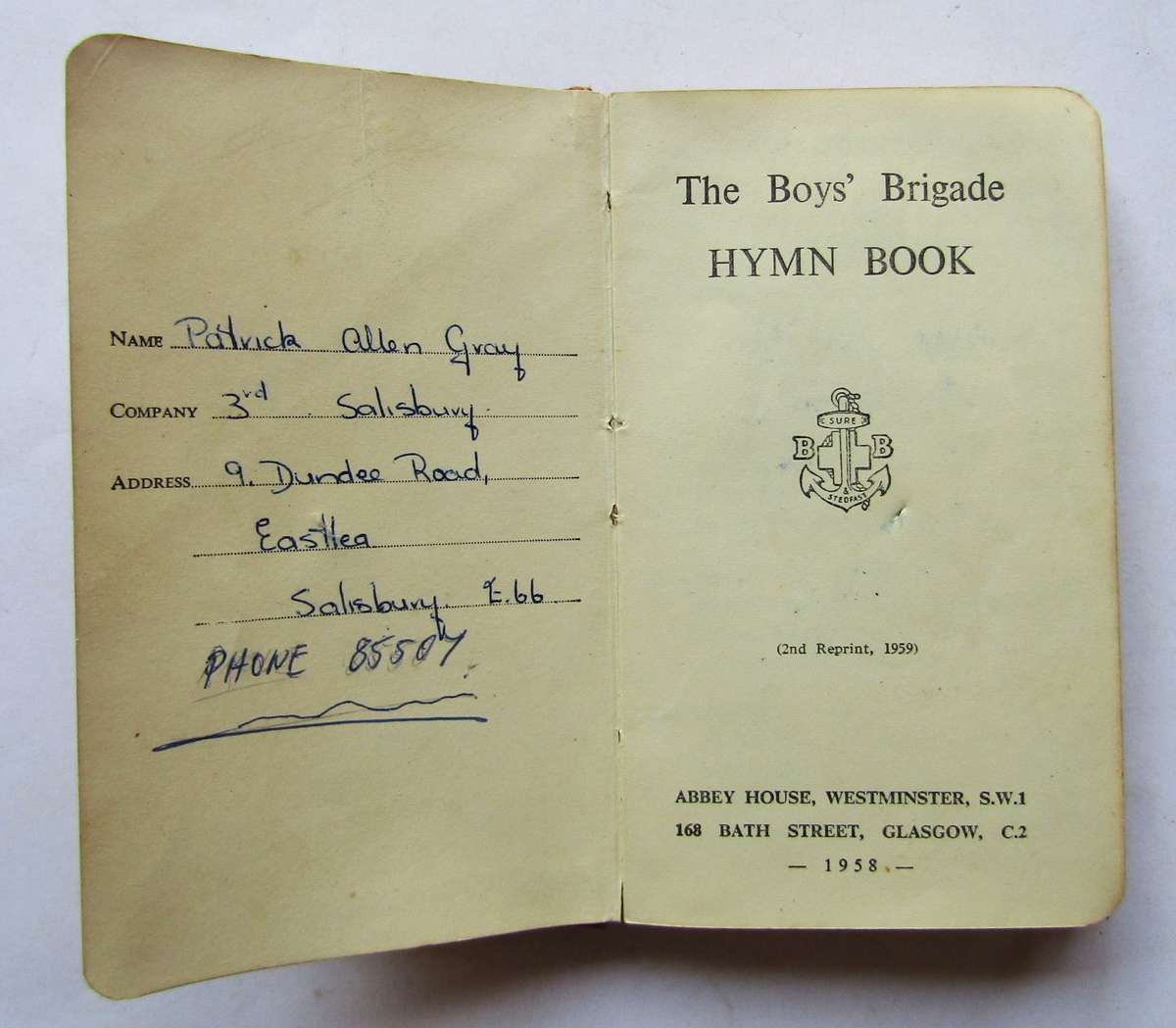 1959 Boys' Brigade Pocket Hymn Book