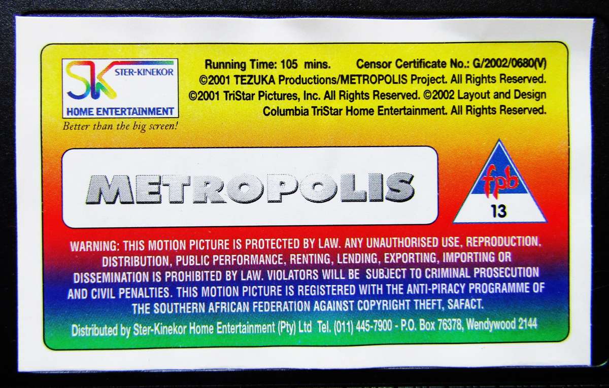 Metropolis - Movie VHS Tape (2002)