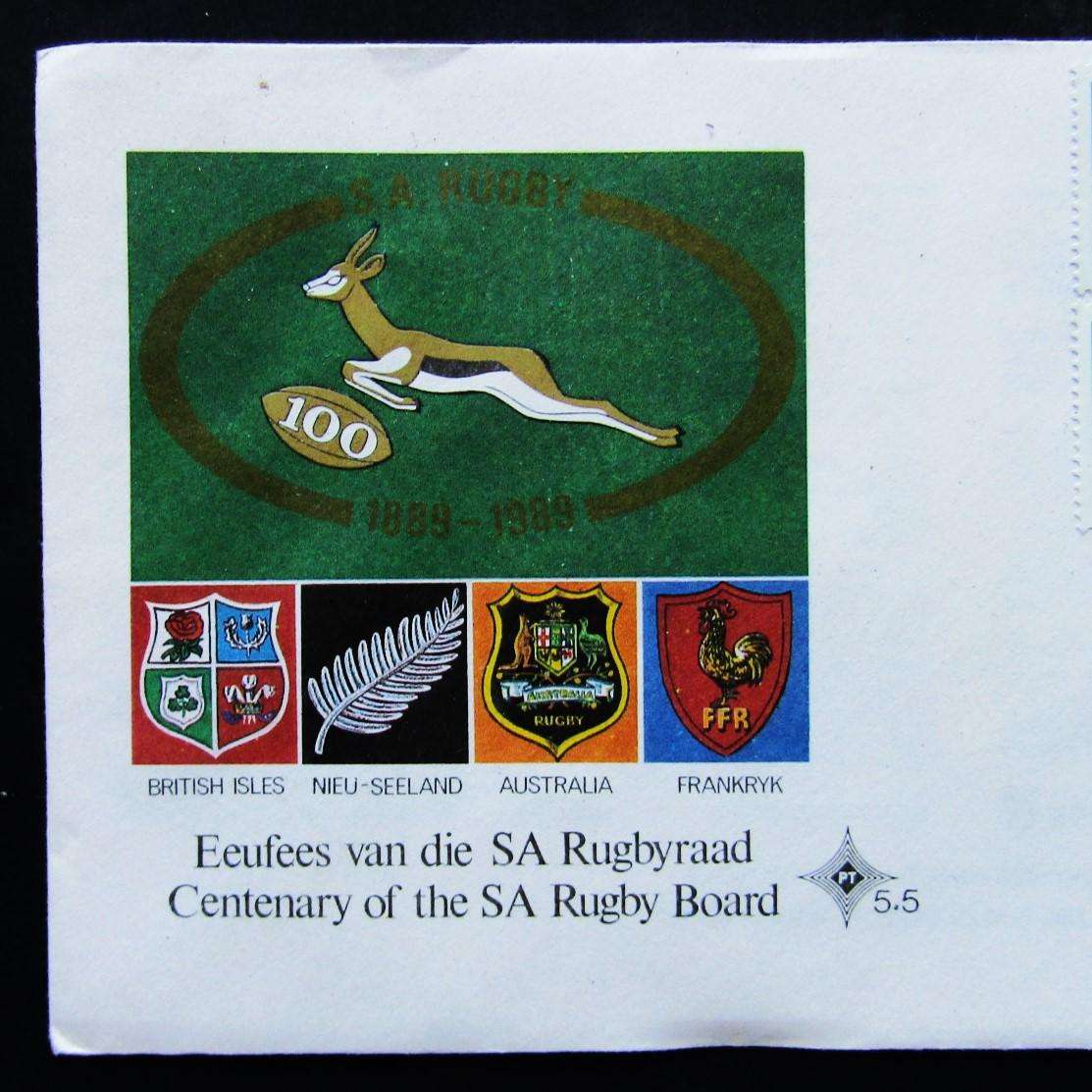 1989 SA Springbok Rugby 100 Year FDC Cover
