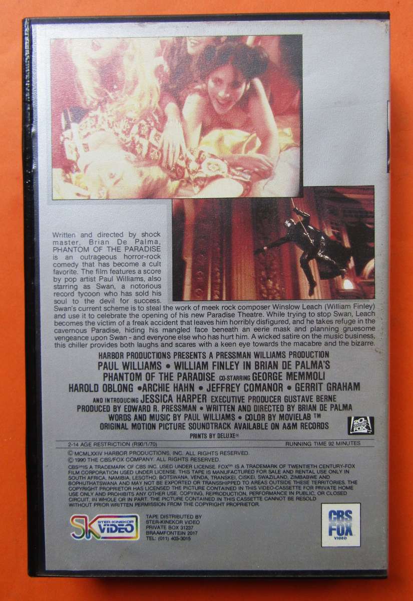 Phantom of the Paradise - Horror Movie VHS Tape (1990)