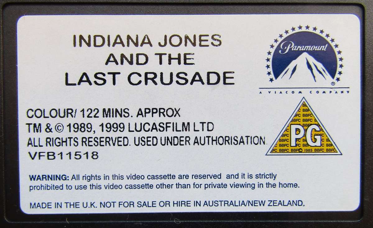 Indiana Jones and the Last Crusade - Movie VHS Tape (1999)