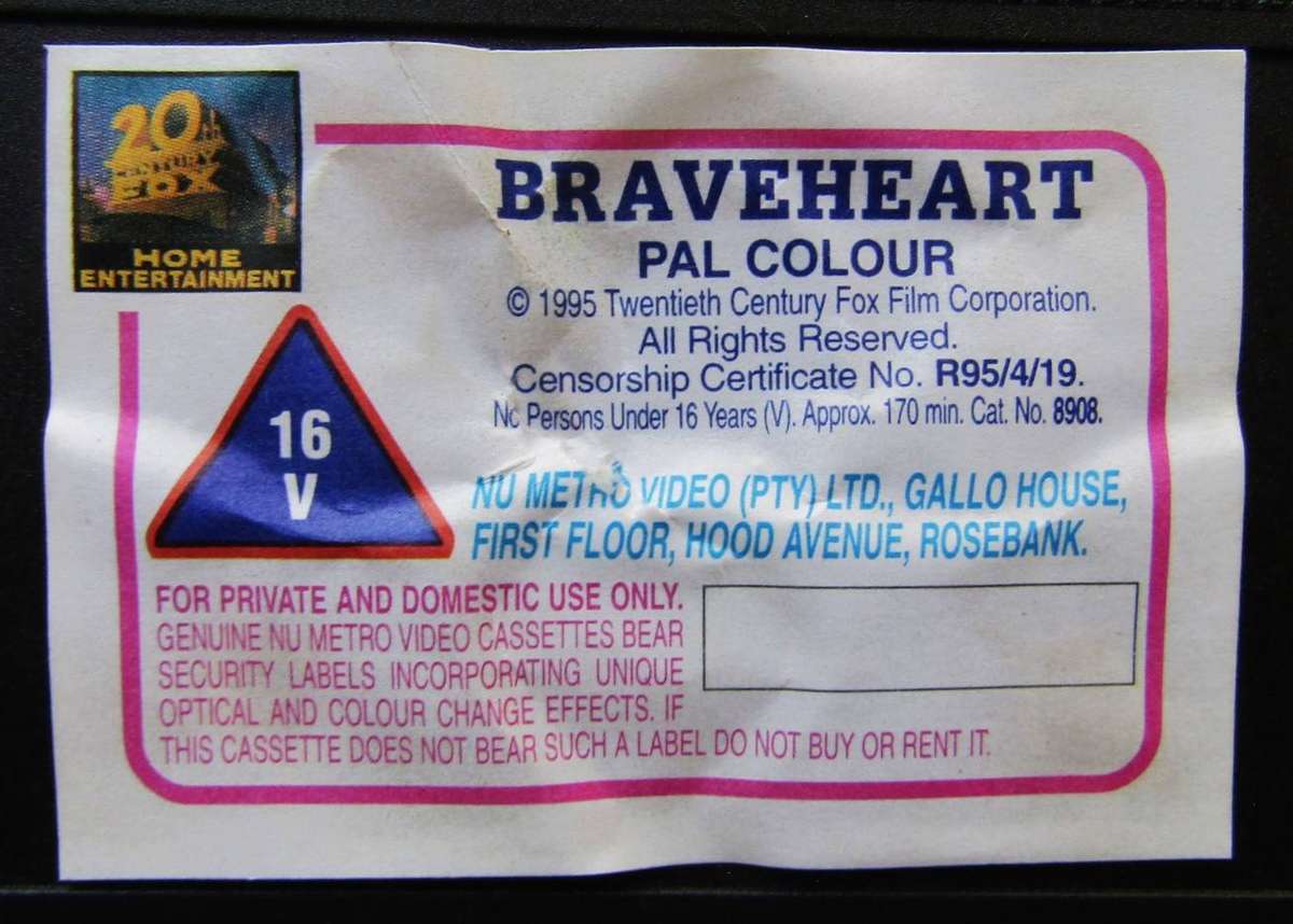Braveheart - Mel Gibson - Movie VHS Tape (1995)