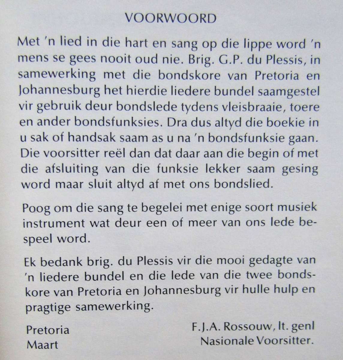 Old SA League of Ex Police Men - We Sing Together Booklet