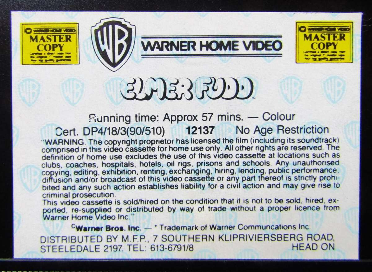 Elmer Fudd - Looney Tunes - Cartoon VHS Tape (1990)