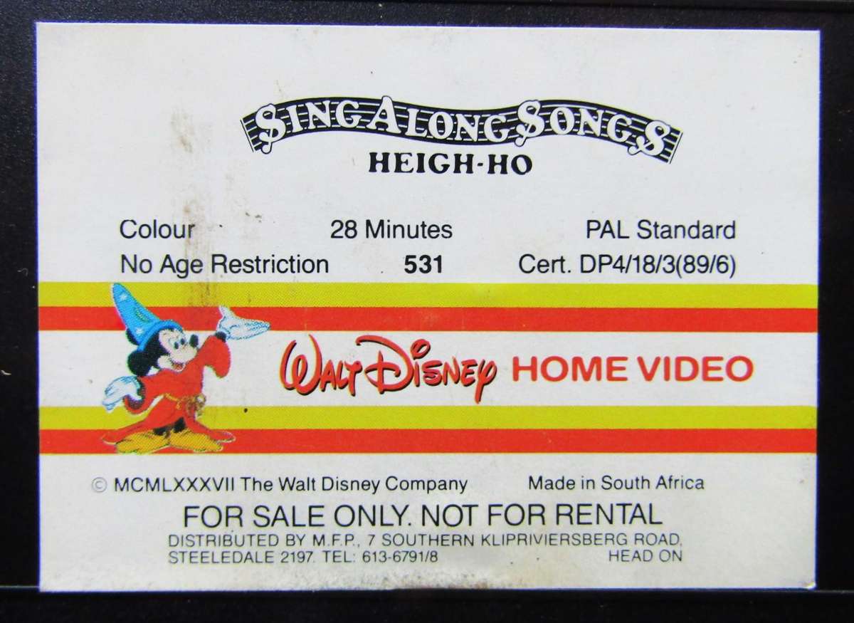 Sing Along Songs - Heigh Ho - Walt Disney VHS Tape (1989)