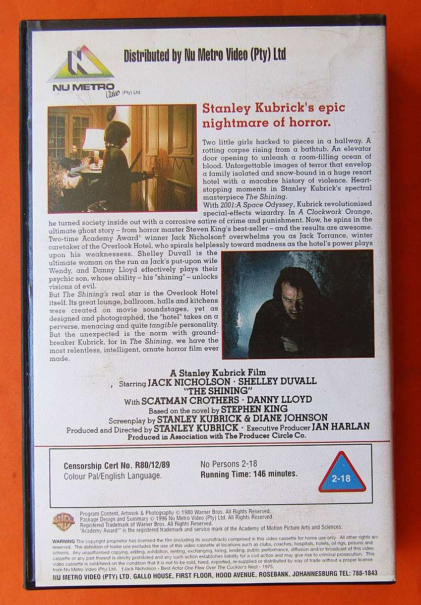 The Shining - Stanley Kubrick - Horror Movie VHS Tape (1996)
