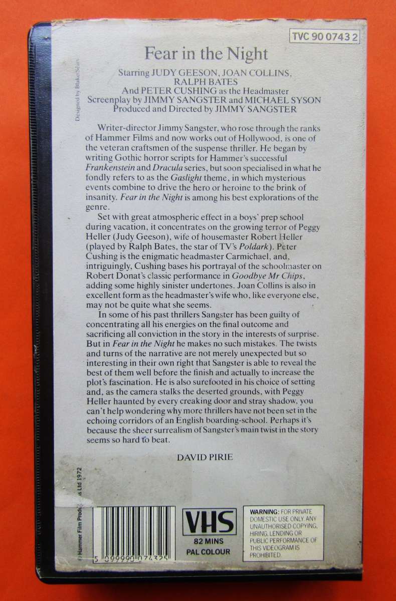 Fear in the Night - Joan Collins - Horror Movie VHS Tape (1972)