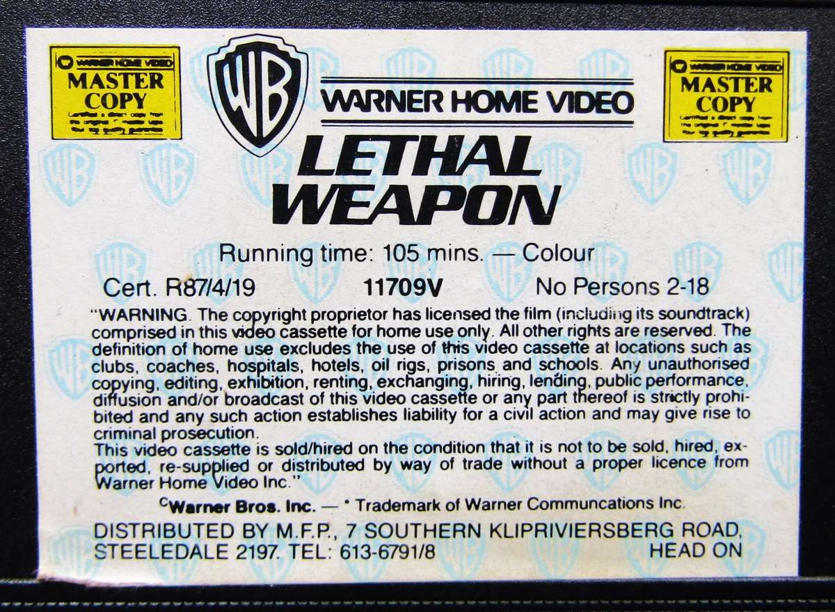 Lethal Weapon - Mel Gibson - Movie VHS Tape (1987)