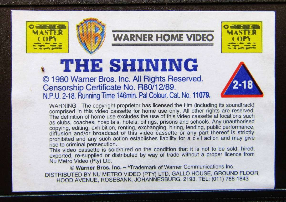 The Shining - Stanley Kubrick - Horror Movie VHS Tape (1996)