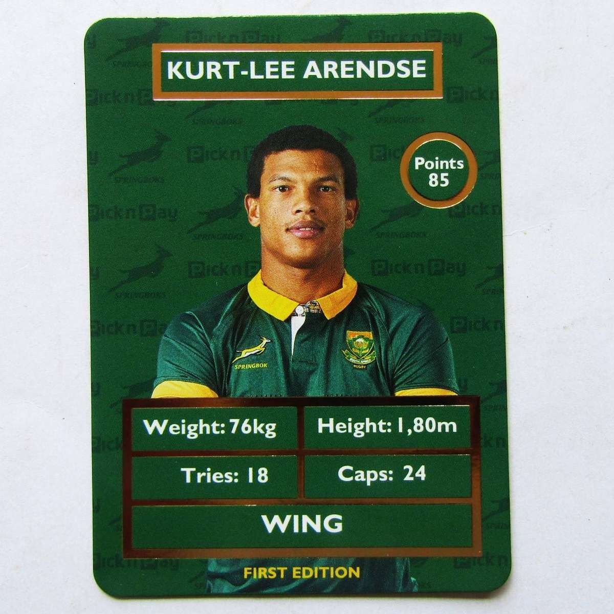 Kurt-Lee Arendse - New Pick 'n Pay Springbok Rugby Trading Card