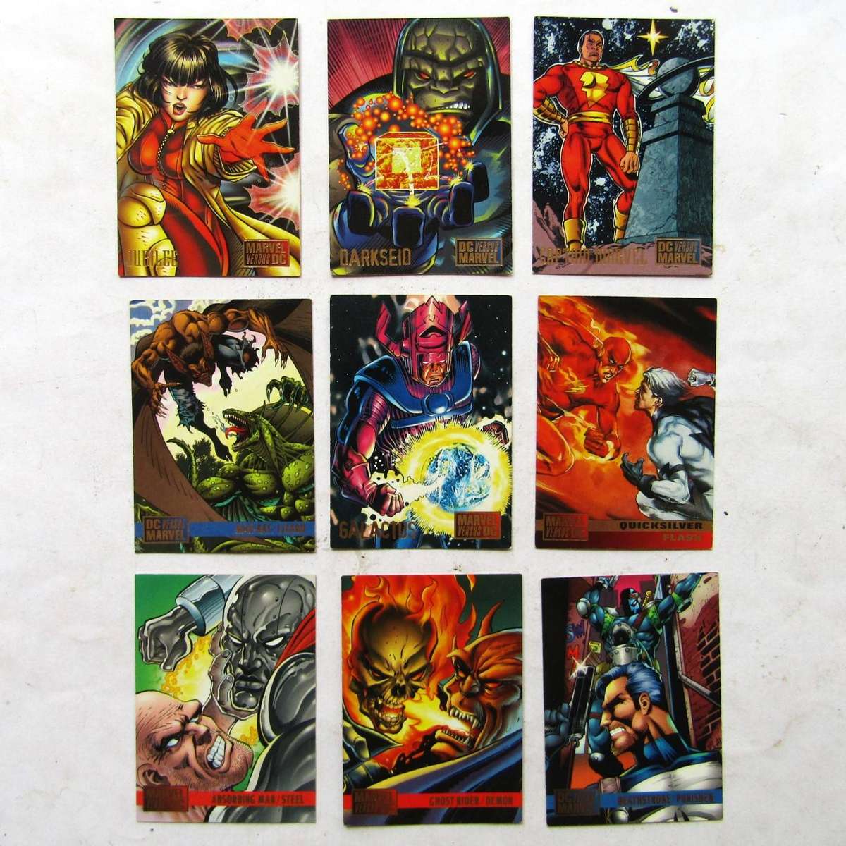 Lot of 9 Marvel vs DC Comics Trading Cards from 1995