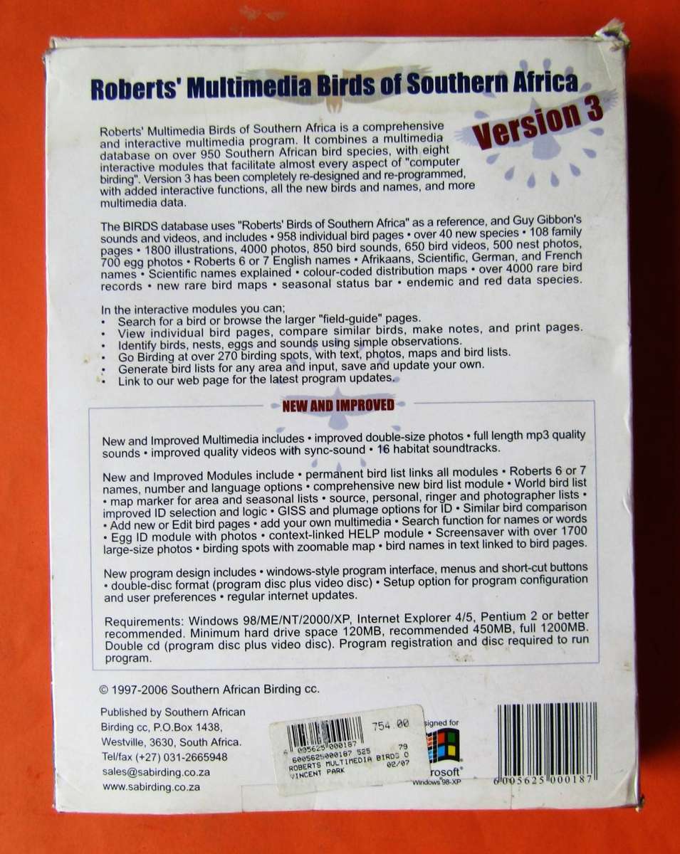 Roberts' Birds of Southern Africa - Multimedia PC Software