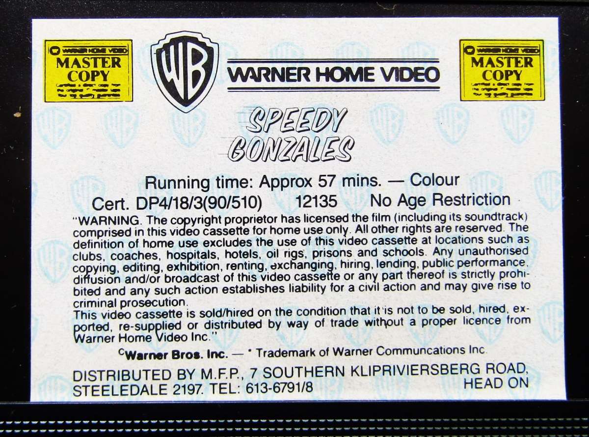 Speedy Gonzales - Looney Tunes - VHS Video Tape (1990)